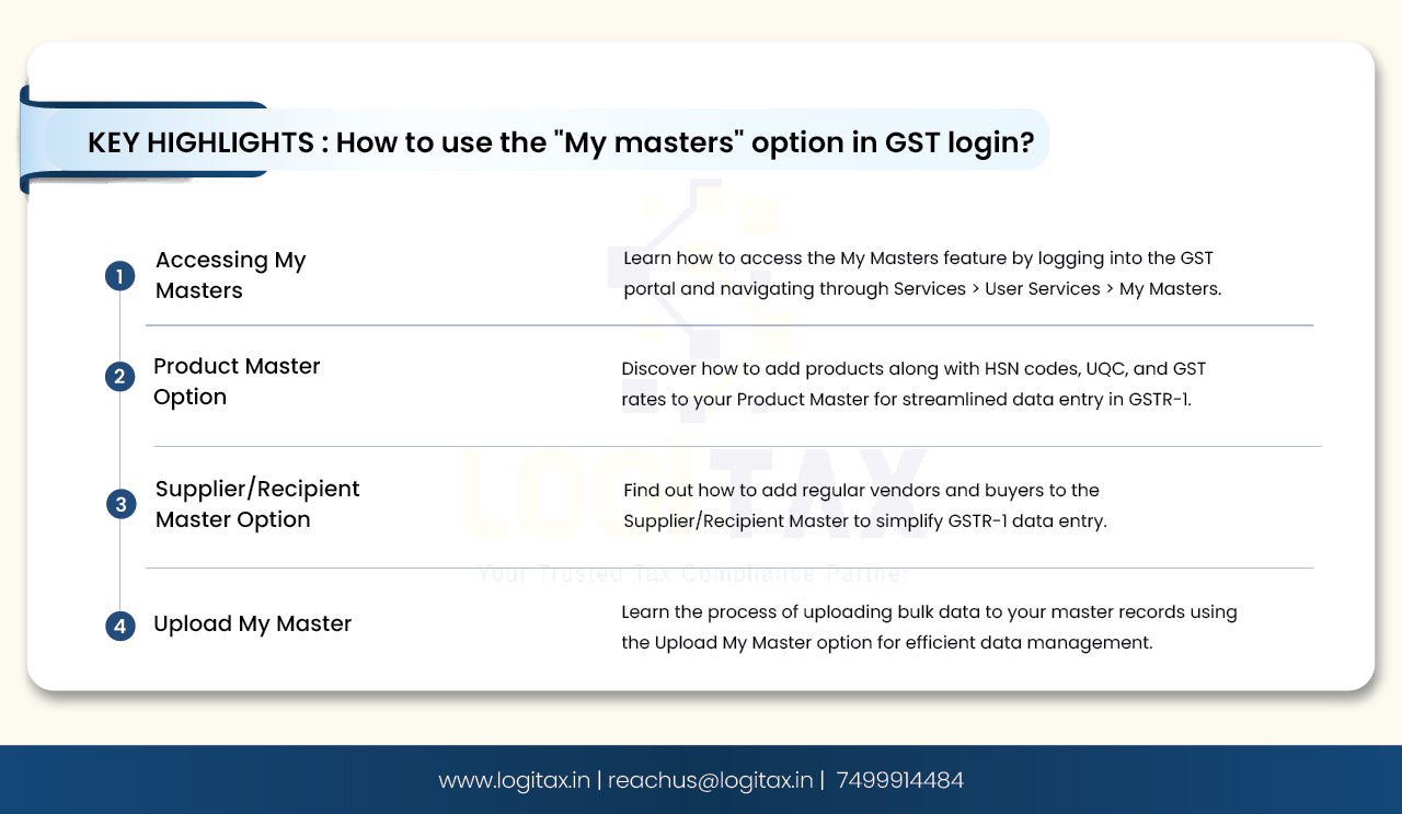 How to use the My masters option in GST login?