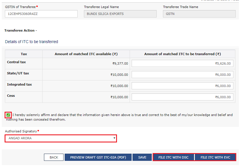 ITC 02A- How to transfer ITC to another GST registration?
